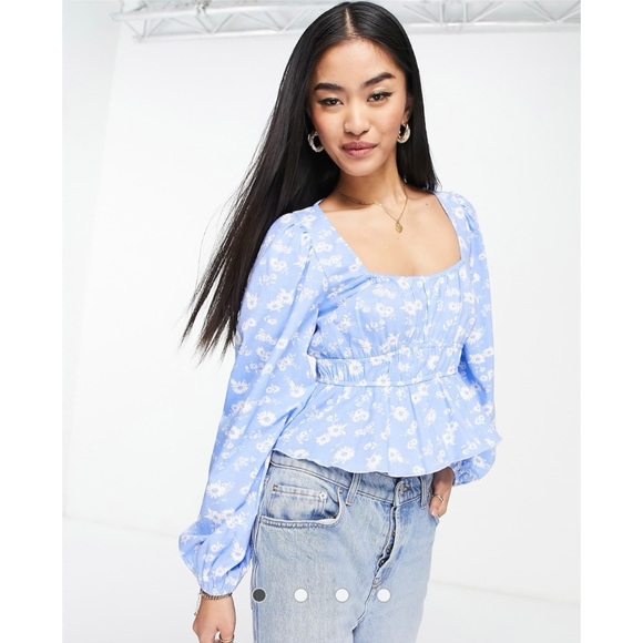 ASOS DESIGN shirred waist long sleeve top, NWT - Picture 2 of 8